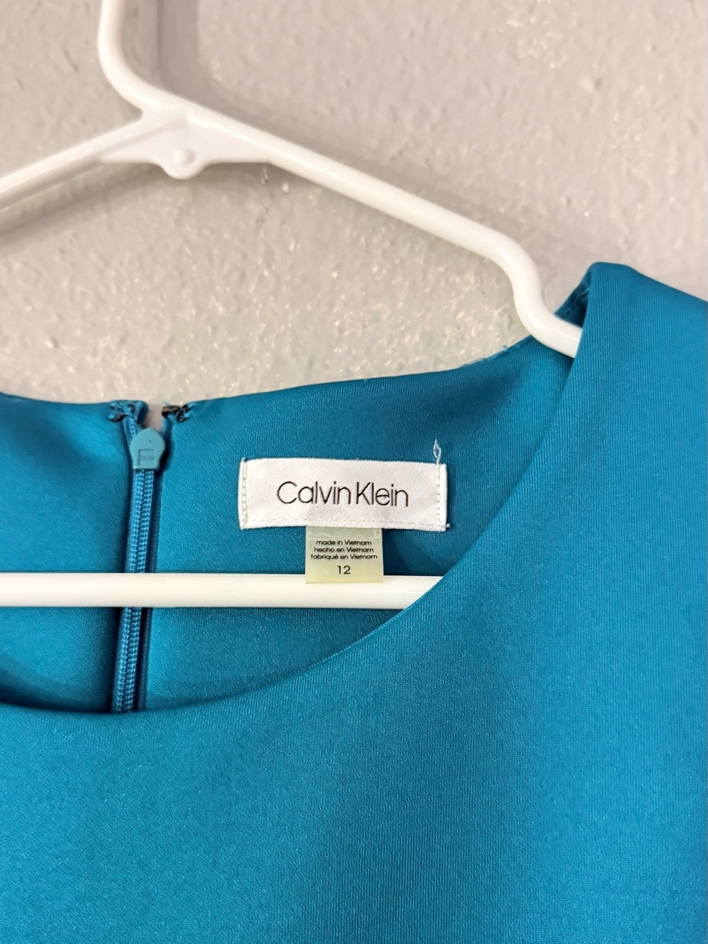 Calvin Klein Teal and Royal Blue Colorblock Midi Sheath Dress - Picture 2 of 3